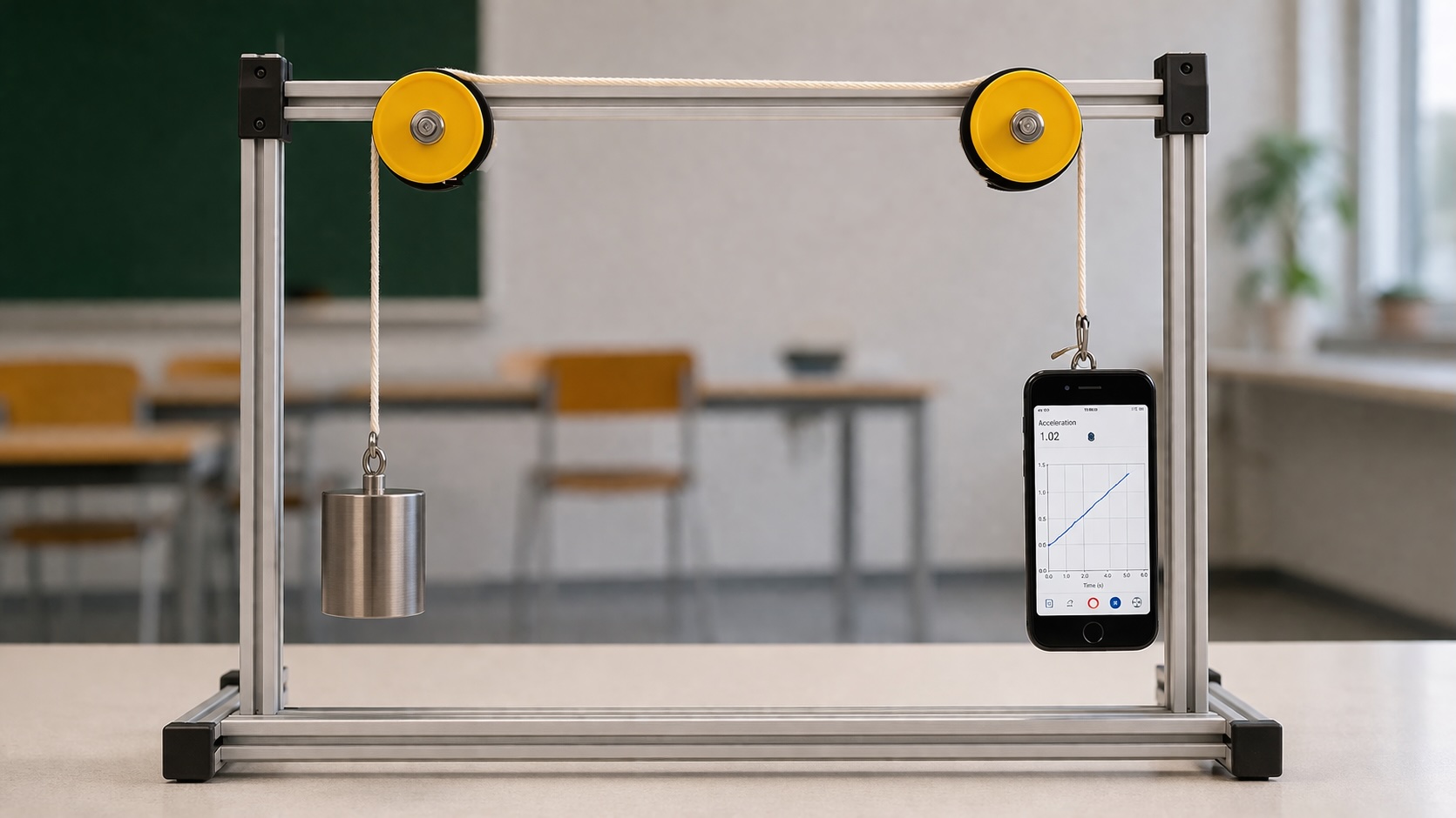 Machine d'Atwood : 2e loi de Newton