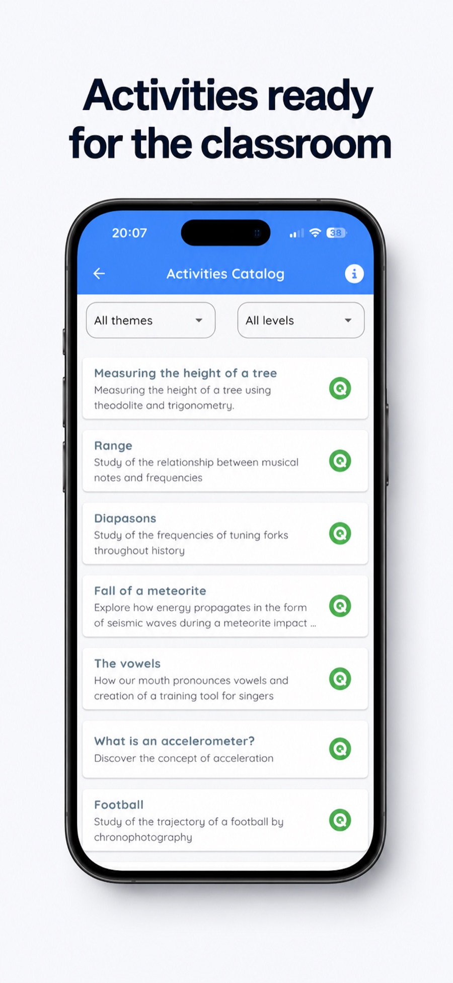 New Activities screen in FizziQ Cobalt