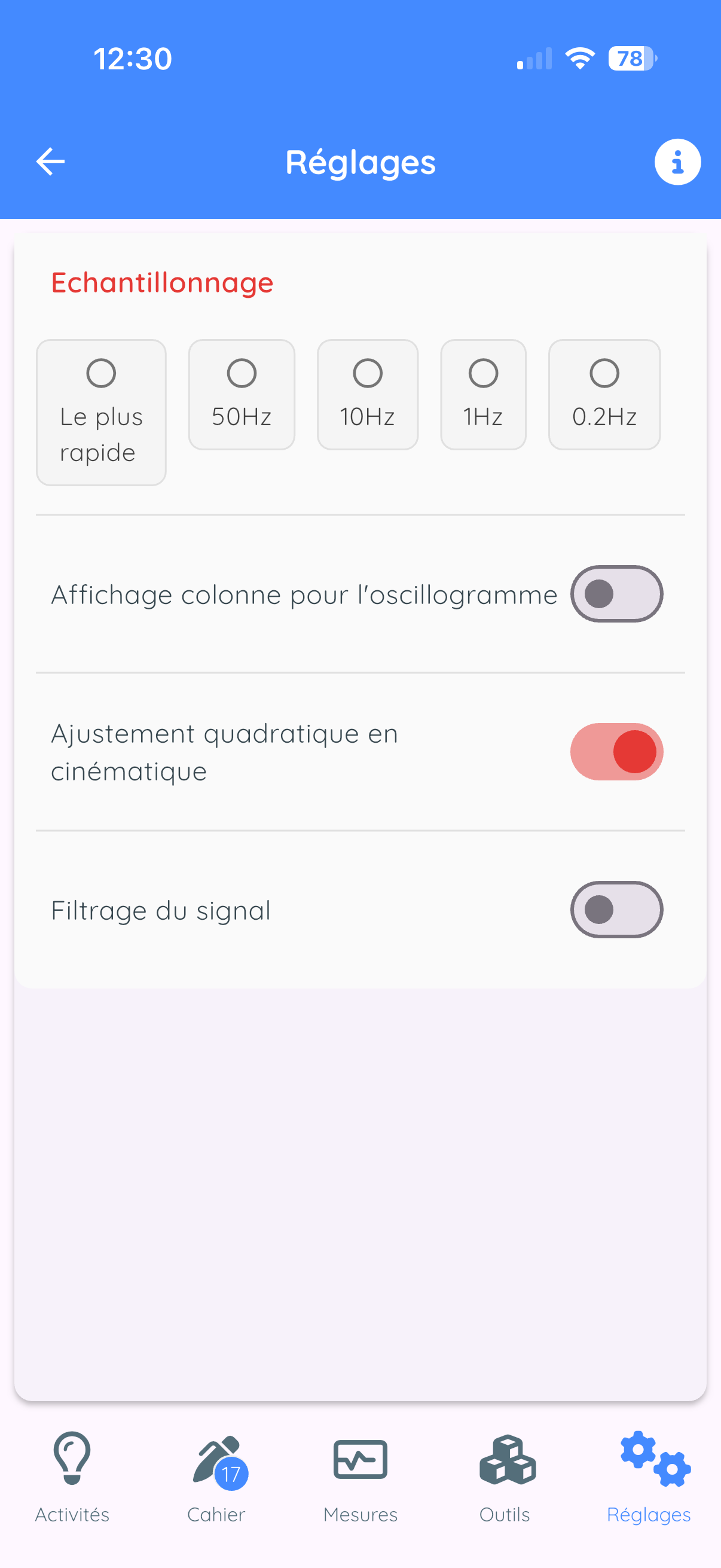 Réglages données
