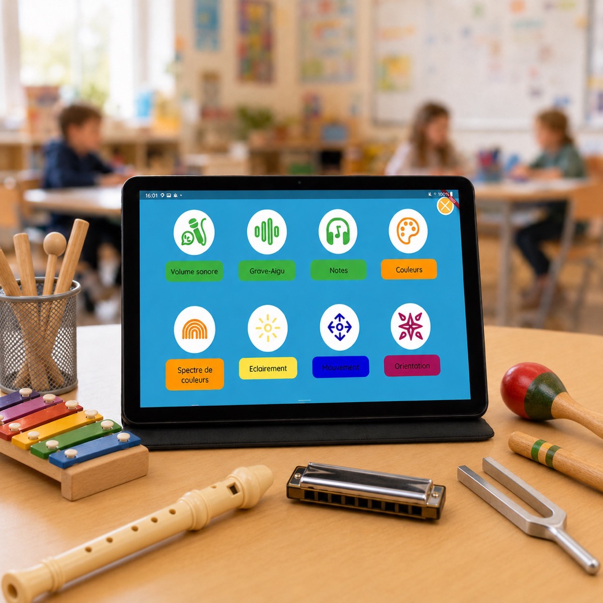 FizziQ Junior sur tablette dans une salle de classe