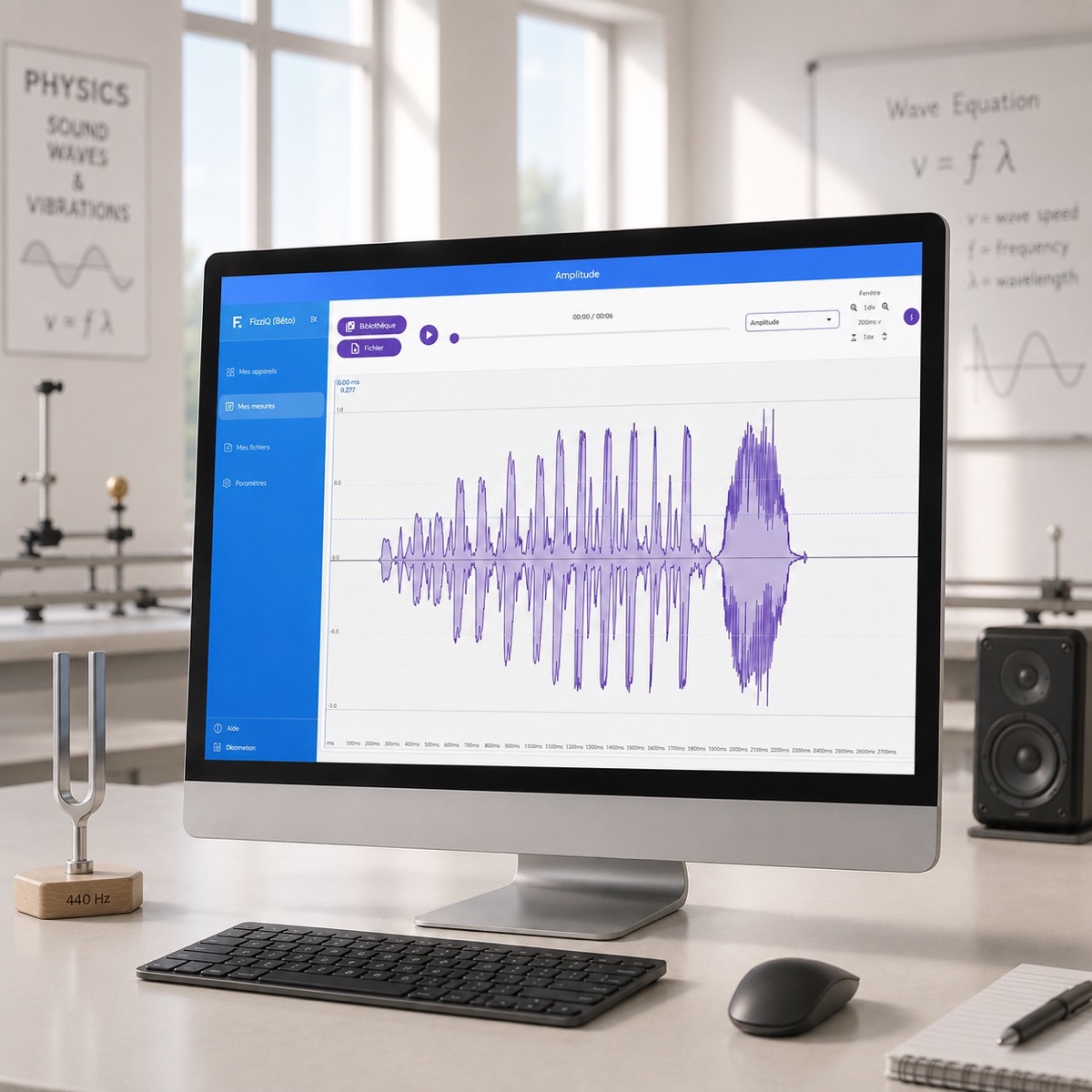 FizziQ Web sur ordinateur dans un laboratoire de physique